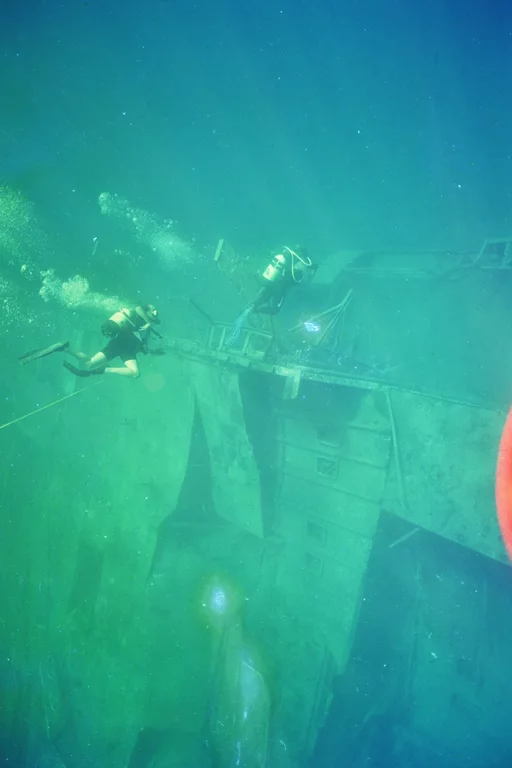 Scuba divers exploring shipwreck in Cuba